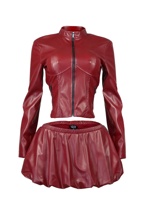 Vera PU Jacket & Bubble Skort SET